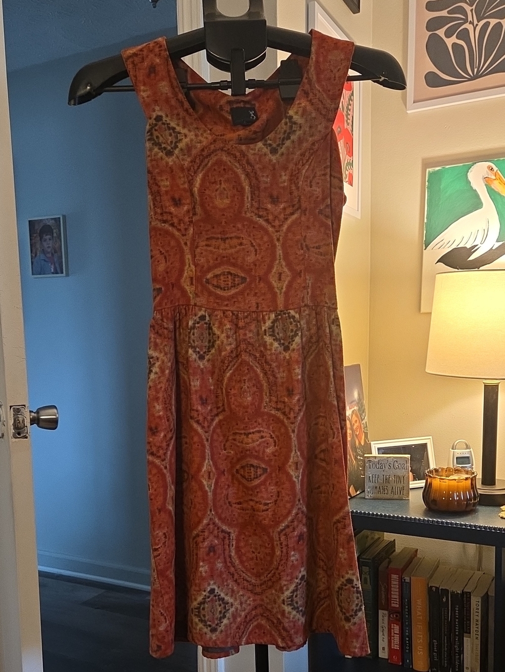 Women's Vintage Sleeveless Rust Patterned Dress